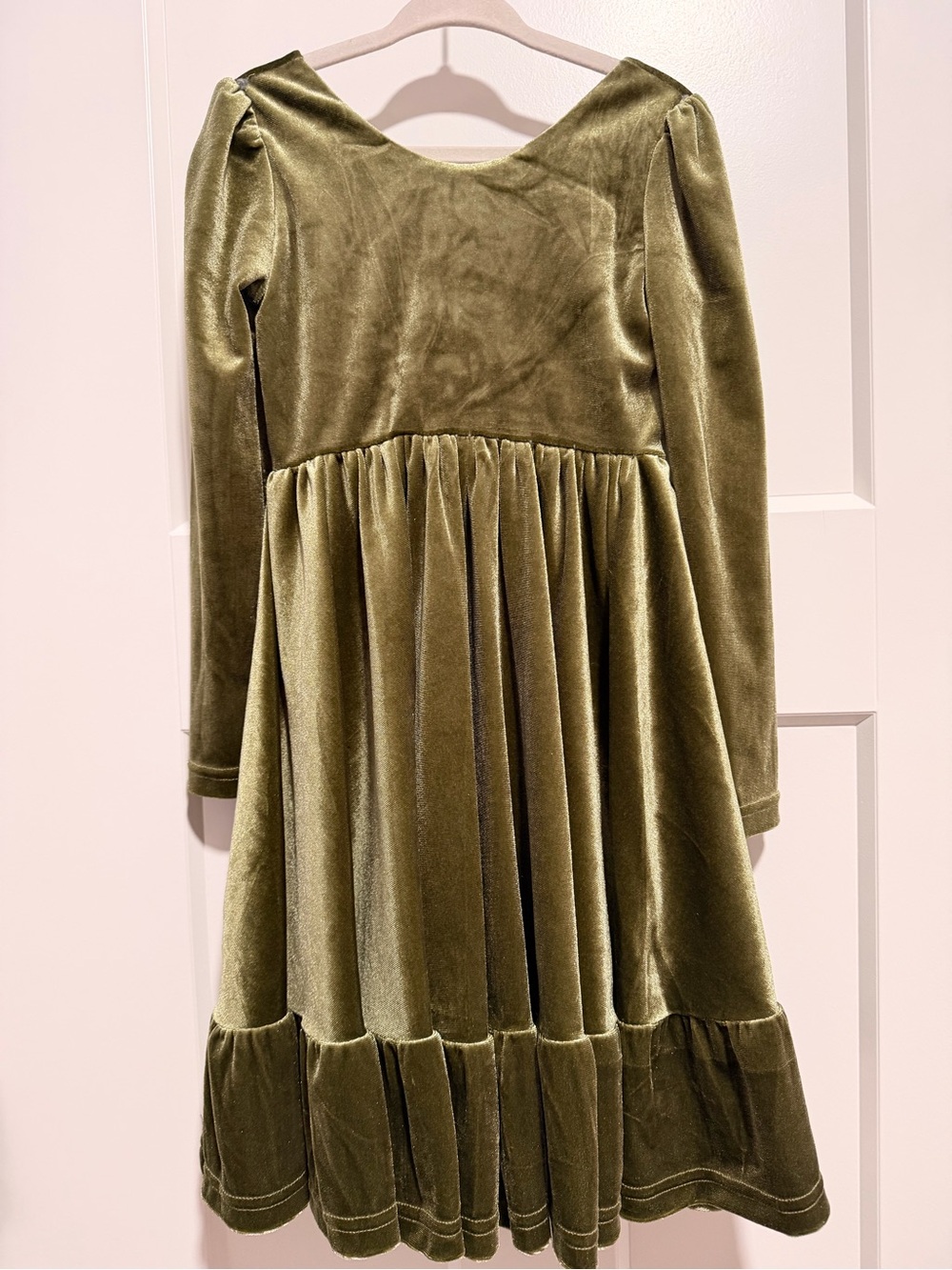 Made by Molly Holiday Olive Green Bow Back Velvet Long Sleeve Dress